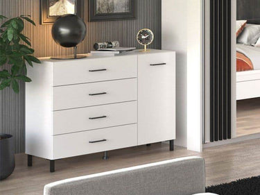 Romero White Elegant Sideboard: 1 Door, 4 Drawers, Modern Storage Unit - UK Luxury Furniture